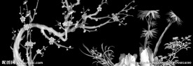 梅兰竹菊梅花竹子浮雕灰度图