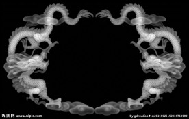 双龙浮雕灰度图