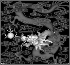 腾龙戏珠祥云浮雕灰度图