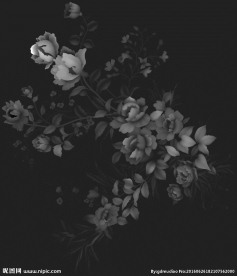 牡丹梅花月季浮雕灰度图