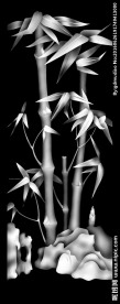 竹子花鸟竖屏浮雕灰度图