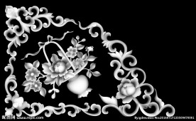 花瓶牡丹洋花角花灰度图