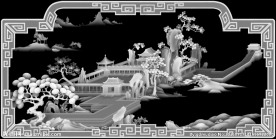 山水房子风景沙发床背板