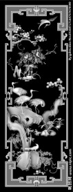 花鸟顶箱柜灰度图松鹤牡丹花