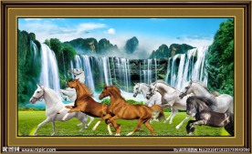 国画山水 八骏图