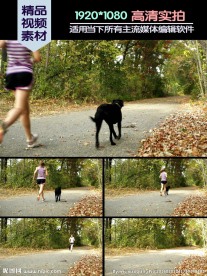 女孩带狗公园跑步