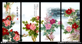 屏风牡丹