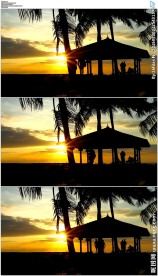 夕阳下海滩休闲度假的情侣