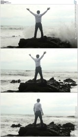 商人张开双臂召唤海浪