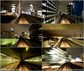 主视角轻轨快速穿行城市