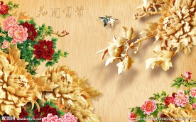 花开富贵中式背景墙