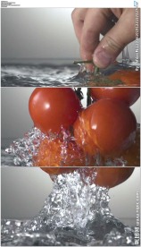 将番茄从水中提出慢镜头