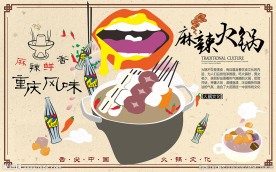 手绘重庆火锅背景墙