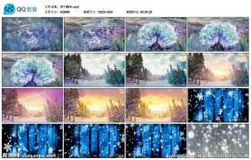 雪花彩色雪花森林迷幻动画背景