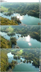 直升机飞过湖面山川