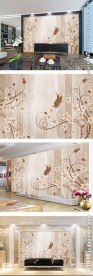 现代简约木纹花卉电视背景墙