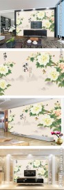 花开富贵花朵中式电视背景墙