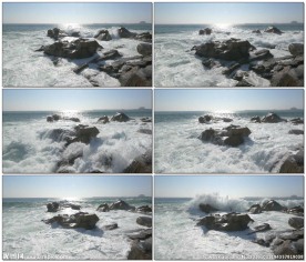 惊涛拍浪海浪拍打海岸礁石