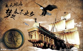 怀旧复古正能量帆船背景墙