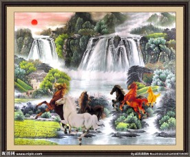 国画山水 八骏图