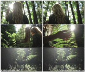 树林间美女阳光枝叶