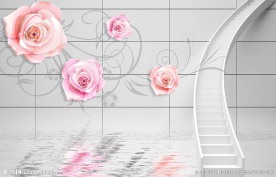 玫瑰花3D立体背景墙