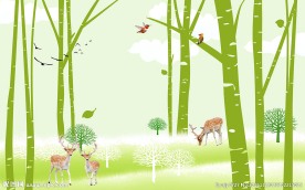 绿色树林麋鹿背景墙