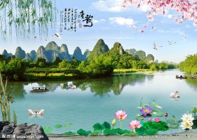 唐韵山水画中式背景墙