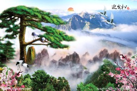 迎客松中式背景墙