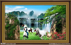 山水风景 八骏图