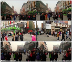 冬天人们在繁忙的街道上行走