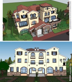 西班牙别墅建筑草图大师SU模型