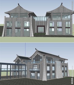 现代中式小楼建筑草图大师SU模