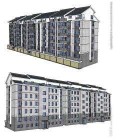 中式多层住宅建筑草图大师模型