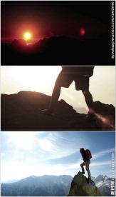 日出人物登顶高峰眺望远方