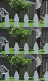 门前小院美女给小树浇水