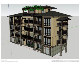 东南亚风格公寓建筑草图大师SU