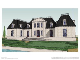 法式会所建筑草图大师SU模型