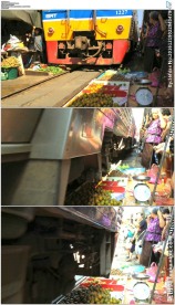 泰国曼谷火车经过菜市场