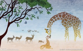 森林草原长颈鹿麋鹿背景墙