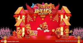 高档新年春节红屋舞台背景