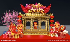 新年春节金屋舞台门头美陈背景