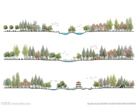 公园景观滨水景观剖立面图PSD