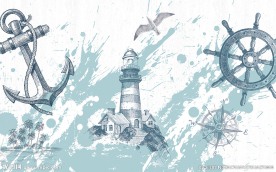 复古简约大海元素灯塔背景墙