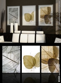 树叶三联画 北欧装饰画