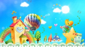 卡通蓝天热气球儿童晚会视频素材