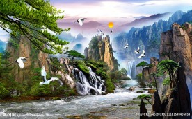 迎客松中式背景墙