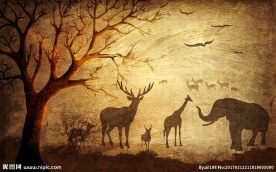 欧式复古欧式麋鹿森林背景墙装饰