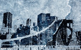 手绘剪影城市背景墙