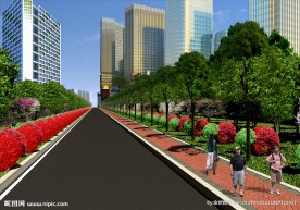 城市街道分侧绿化带效果图